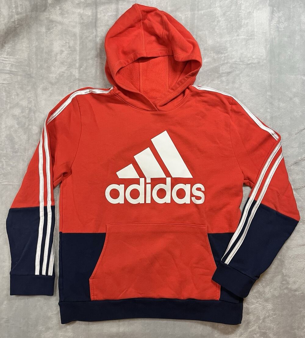 Adidas Kids Pullover Sweatshirt Hoodie Large 14/16 Red Navy Blue White Spellout